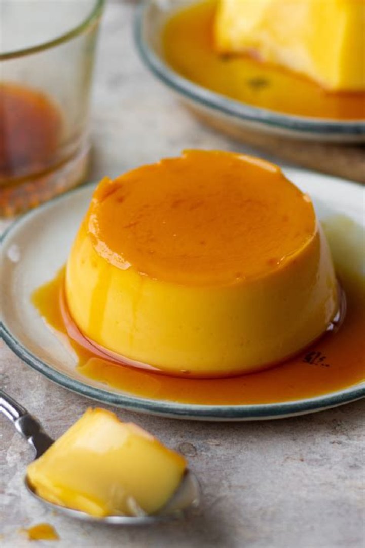 Custard dessert that's topped with caramel