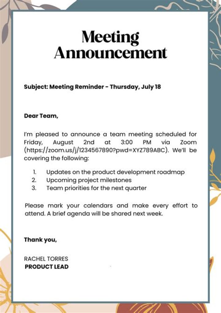 Online announcement for a social gathering