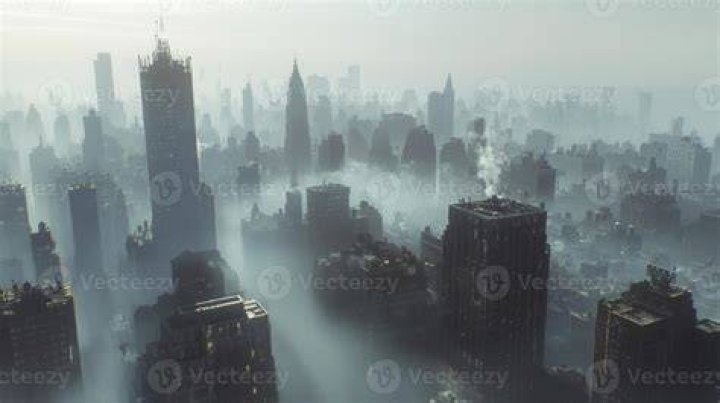 Unhealthy haze over a large city